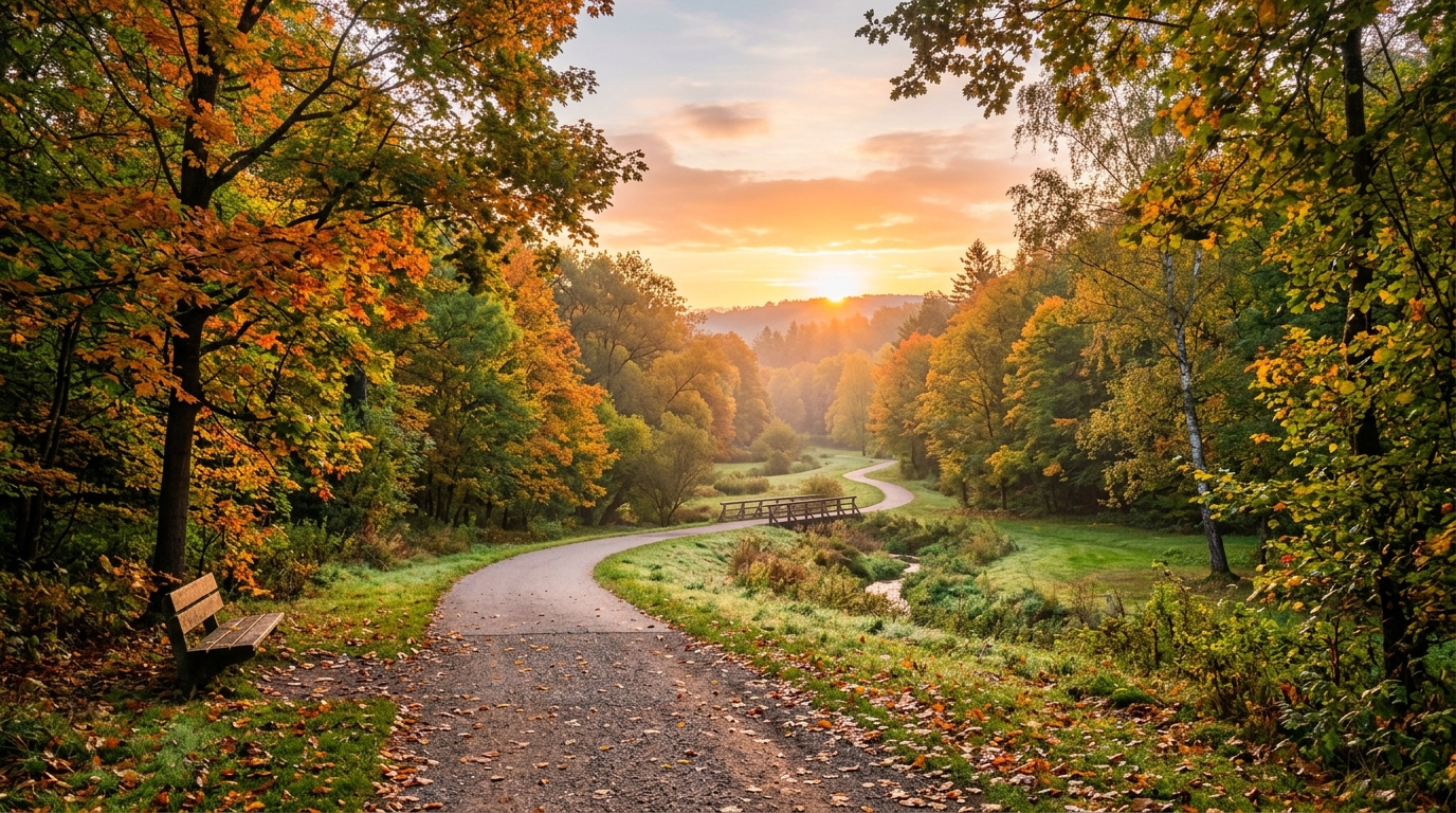 Podzimní park s cestou ideální pro běh
